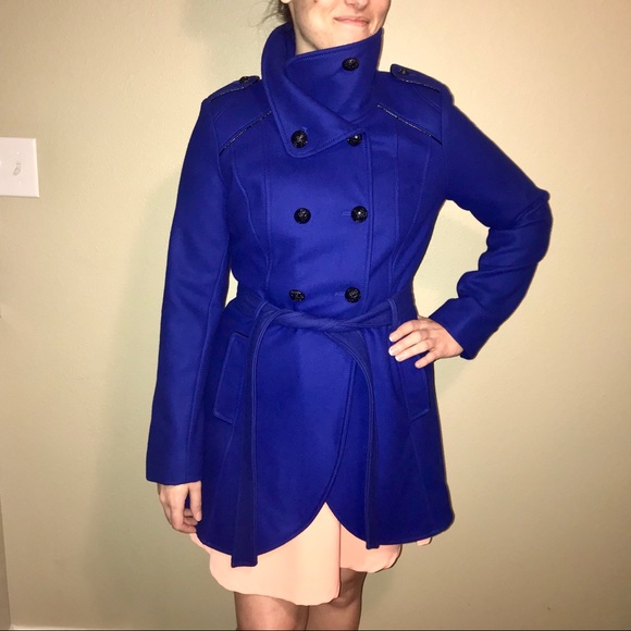 SOLD GUESS Military Wool Blend Coat Cobalt Blue Bk - Picture 6 of 8